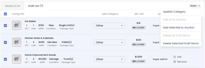 add items to auction